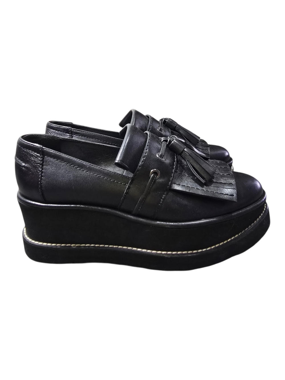 Stuart Weitzman Black Platform Tassel Loafers for Women